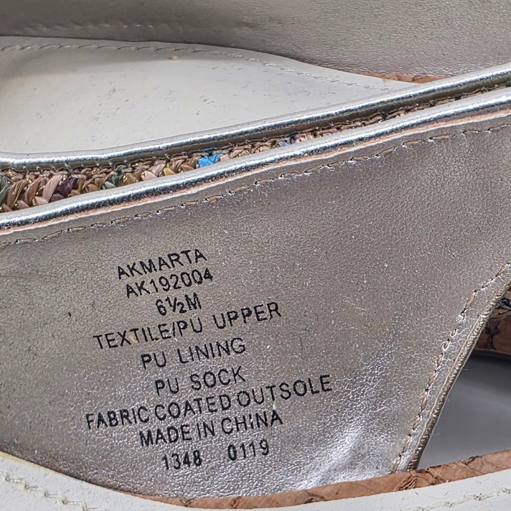 Anne Klein AKMARTA Natural Multi Chevron Slingback Cork Wedge Sandals 6.5M - Picture 4 of 7
